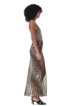 GANNI F9306 Printed Chiffon Maxi Skirt in Almond Milk