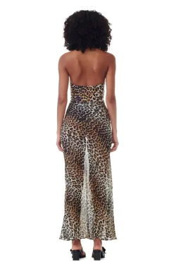 GANNI F9306 Printed Chiffon Maxi Skirt in Almond Milk