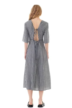 GANNI F9308 Seersucker Check Dress in Egret