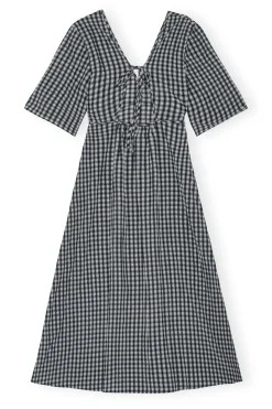 GANNI F9308 Seersucker Check Dress in Egret