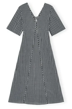 GANNI F9308 Seersucker Check Dress in Egret