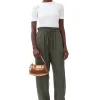 GANNI F9556 Washed Satin Elasticated Waist Pants in Climbing Ivy