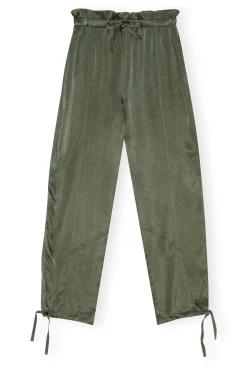 GANNI F9556 Washed Satin Elasticated Waist Pants in Climbing Ivy