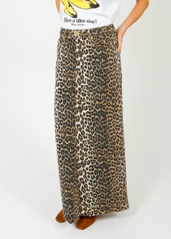 GANNI J1445 Printed Denim Maxi Skirt in Leo