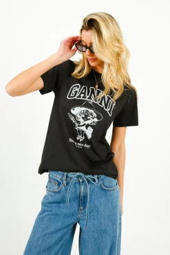 GANNI T4138 Basic Cotton Witch Relaxed Tee in Phantom
