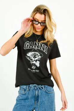 GANNI T4138 Basic Cotton Witch Relaxed Tee in Phantom
