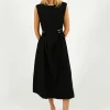 GANNI W0390 Heavy Cotton Tailoring Corset Midi Dress in Black