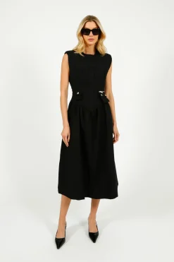 GANNI W0390 Heavy Cotton Tailoring Corset Midi Dress in Black