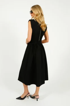 GANNI W0390 Heavy Cotton Tailoring Corset Midi Dress in Black