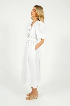 GANNI W0306 Tie Strap Midi Dress in White