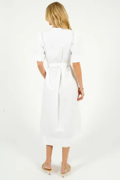 GANNI W0306 Tie Strap Midi Dress in White