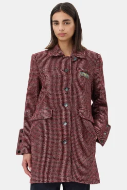GANNI W0031 Woolen Check Midi Jacket in Racing Red