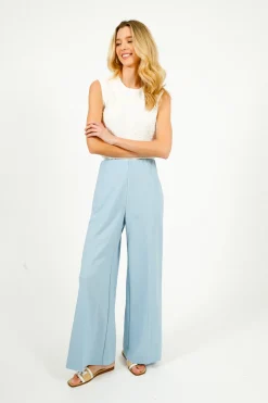 HW Flared Rayon Trousers in Light Blue
