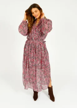 IM Dalida Printed Dress in Raspberry, Black