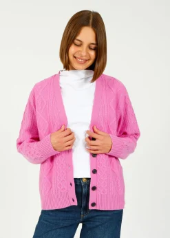 JU Aran Cardigan in Bubblegum