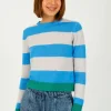 JU Contrast Stripe Crew in Sky, Fog, Emerald