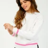 JU Heavy Trim Crew in Maritime White, Neon Pink
