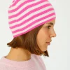 JU Narrow Stripe Rib Beanie in Hot Pink