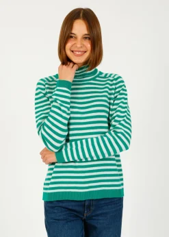 JU Narrow Stripe Roll Collar in Emerald