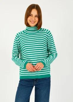 JU Narrow Stripe Roll Collar in Emerald
