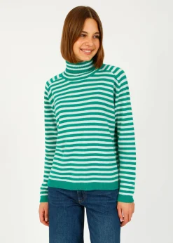 JU Narrow Stripe Roll Collar in Emerald