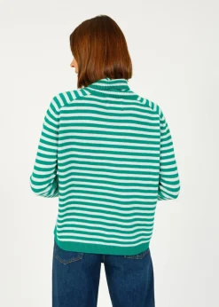 JU Narrow Stripe Roll Collar in Emerald