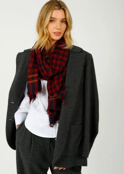 MOISMONT 703 Check Scarf in Navy Blue