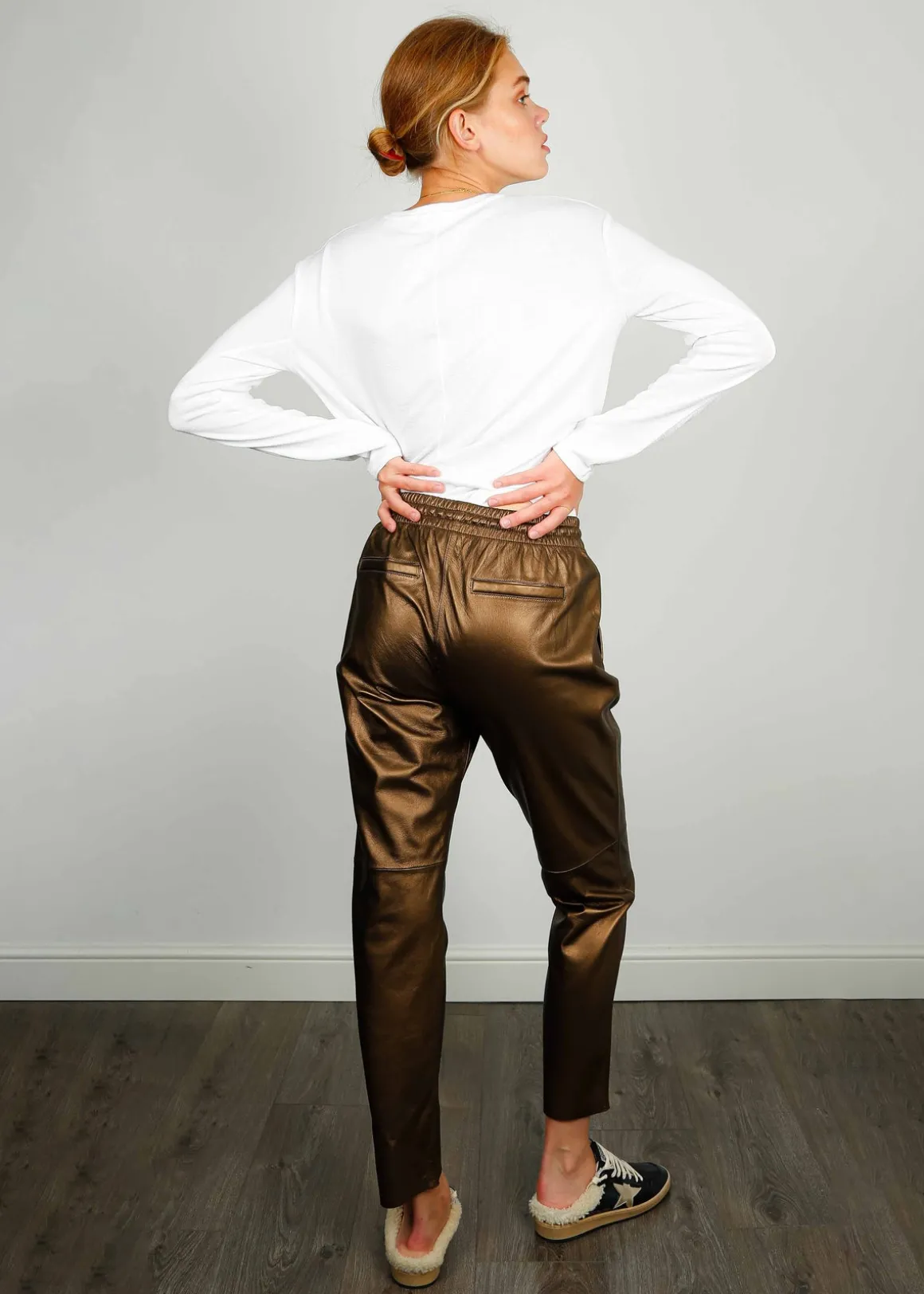 OW Gift Leather Trousers in Metallic