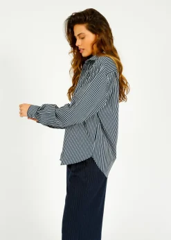 PARK Classic Fit Shirt in Navy, White Stripe