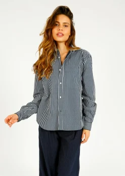 PARK Classic Fit Shirt in Navy, White Stripe