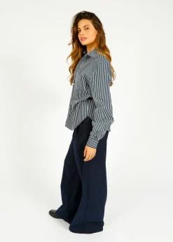PARK Classic Fit Shirt in Navy, White Stripe