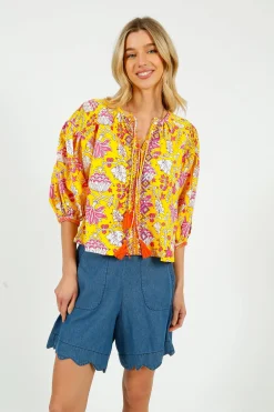 PDS 333 Embroidered Blouse in Yellow