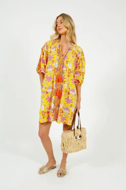 PDS 334 Embroidered Dress in Yellow