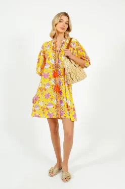 PDS 334 Embroidered Dress in Yellow