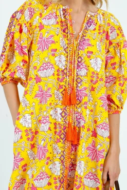 PDS 334 Embroidered Dress in Yellow