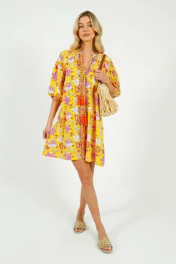 PDS 334 Embroidered Dress in Yellow