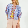 PDS 327 Lila Print Blouse with Orange Emb