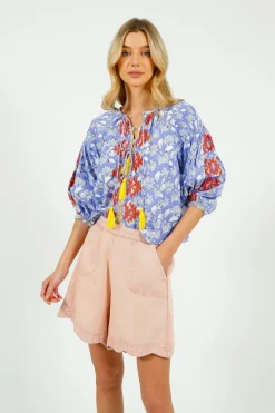 PDS 327 Lila Print Blouse with Orange Emb