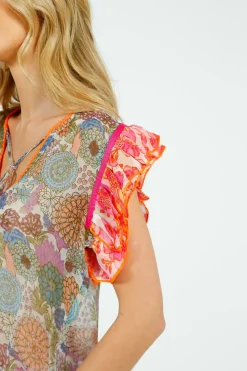 PDS 427 Rosa Frill Top in Green, Blue