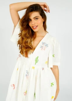 PP Lola Cotton Dress in Icons Emb White