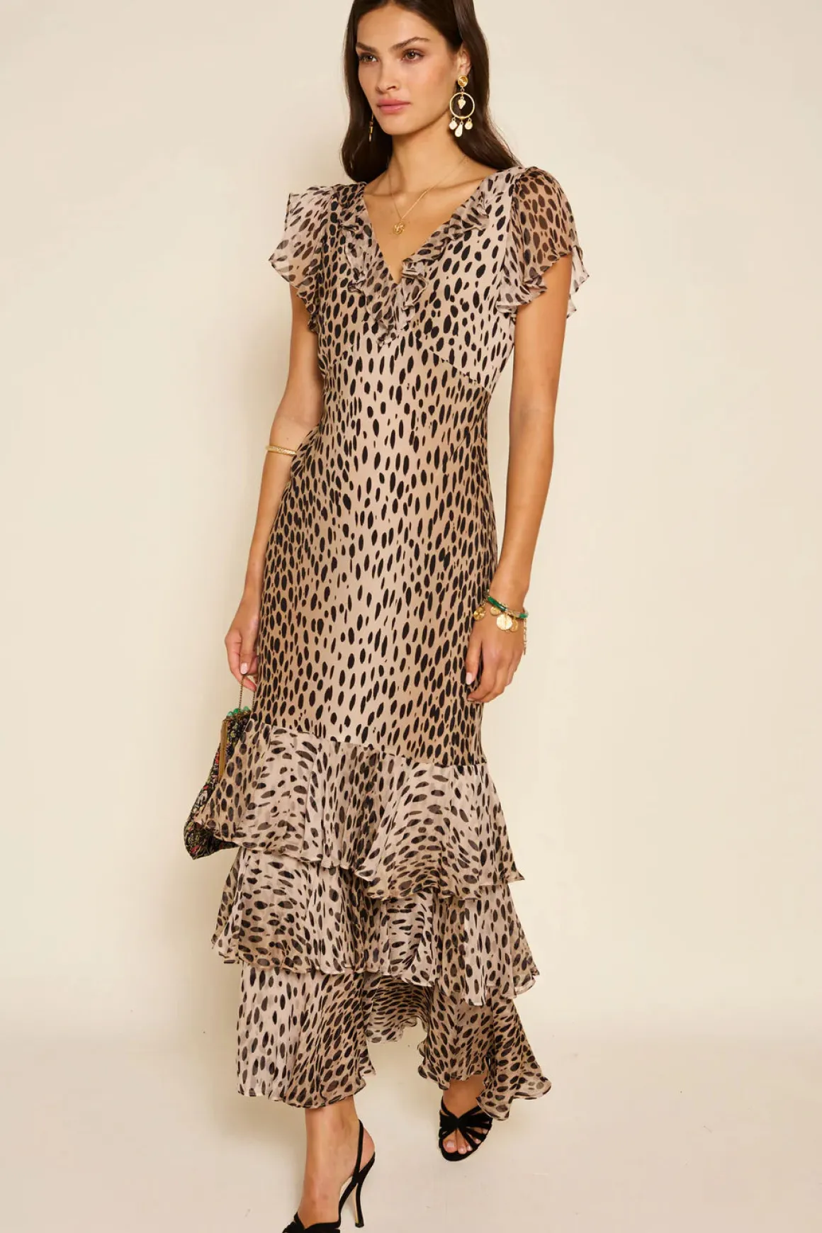 RIXO Amelle Dress in Antelope Spot Black