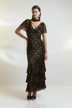RIXO Amelle Dress in Scatter Devore Gold