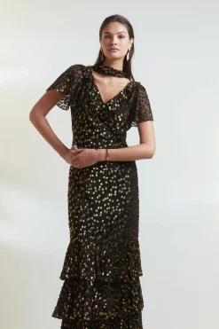 RIXO Amelle Dress in Scatter Devore Gold