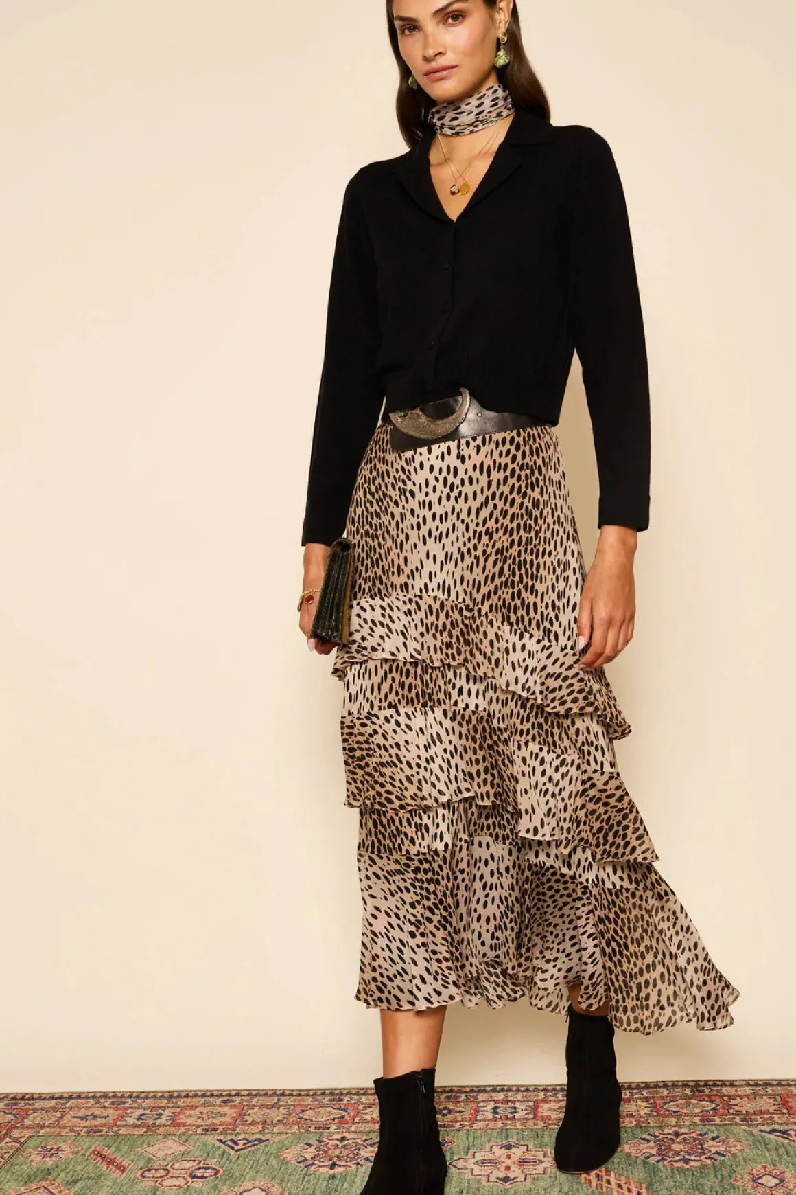 RIXO Preslee Skirt in Antelope Spot Black