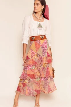 RIXO Preslee Skirt in Patchowork Blush