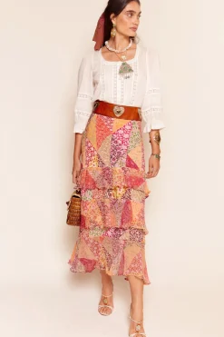 RIXO Preslee Skirt in Patchowork Blush