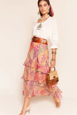 RIXO Preslee Skirt in Patchowork Blush