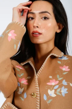 RIXO Sunday Jacket in Petal Embroidery Tan