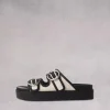 Ru0026B Geo Buckle Platform Slide in Antique Black, White