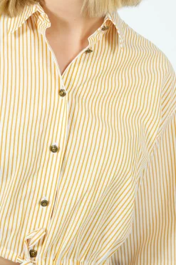 Ru0026B Georgie Stripe Poplin Shirt in Gold Stripe